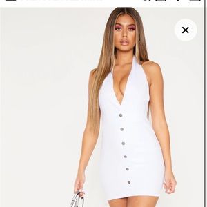 PRETTYLITTLETHING DENIM HALTERNECK DRESS (BLUE DENIM)